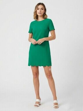 NEW Green Short Sleeve Scalloped Edge Shift Dress Sz 8
